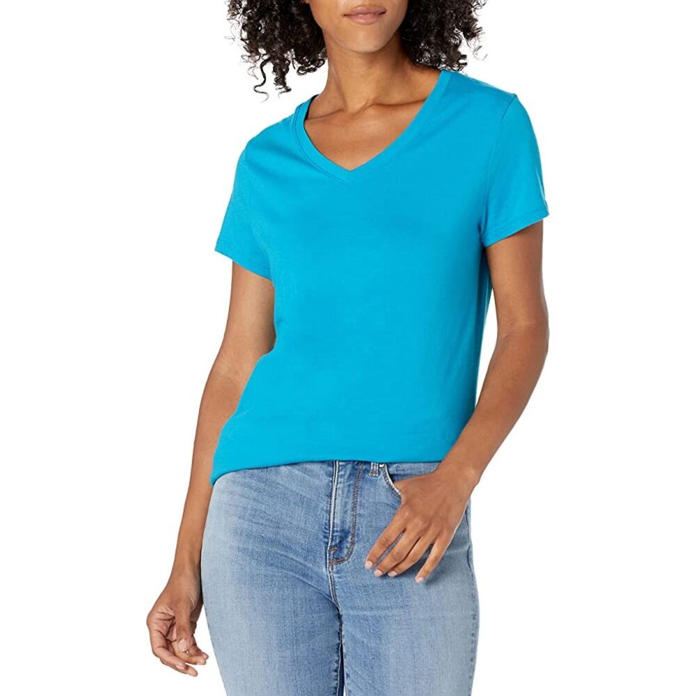 Hanes Women's Short Sleeve Flowy V-Neck T-Shirt - Size Large Blue